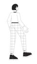 Young korean woman stepping forward black and white 2D line cartoon character