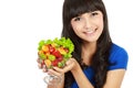 Young lady with fruit salad Royalty Free Stock Photo