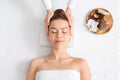 Young lady getting head massage session at spa Royalty Free Stock Photo