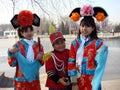 Young lady and girl in bright Chinese palace clothing