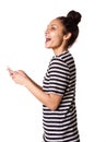 Young lady laughing with mobile phone Royalty Free Stock Photo