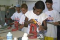 Young lady learns the craft fitter at technical school