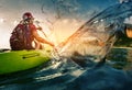 Young lady paddling hard