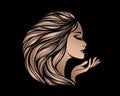 Long, wavy hairstyle beautiful woman. Beauty, makeup, hair salon logo. Royalty Free Stock Photo