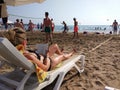 The young lady is reading book on the beach Royalty Free Stock Photo