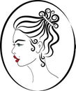 Young lady red lips hairdo sketch isolated portrait vector