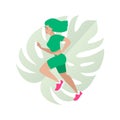 Young lady running. Happy fitness woman. Colorful Woman on white background. Gogging. Dynamic movement. Side view