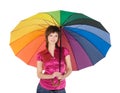 Young lady standing with color umbrella Royalty Free Stock Photo