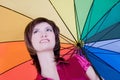 Young lady standing with color umbrella Royalty Free Stock Photo