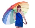 Young lady standing with color umbrella Royalty Free Stock Photo