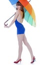 Young lady standing with color umbrella Royalty Free Stock Photo