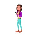 young lady in style clothes holding phone for texting boyfriend cartoon vector Royalty Free Stock Photo