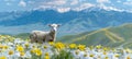 Young lamb in daisy field serene nature scene with farm animal, ideal for text placement Royalty Free Stock Photo