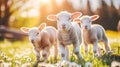 Young lamb in daisy field serene nature scene with farm animal, ideal for text placement Royalty Free Stock Photo