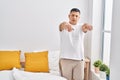 Young latin man somnambulist sleepwalking at bedroom Royalty Free Stock Photo