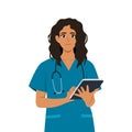 Young latina Woman Nurse Using Digital Tablet