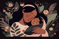 Young Latinos mother hugging her baby with care and love while he sleeps. MotherÃ¢â¬â¢s Day. Mothering Sunday