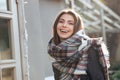 Young laughing lady looking at camera