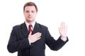 Young lawyer making oath or swearing gesture Royalty Free Stock Photo