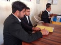 young lawyers working at court area wearing black uniform in India January 2020