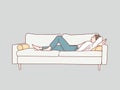 Young lazy woman leisure sleep on sofa simple korean style illustration