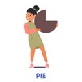 Young Learner Girl Enthusiastically Grasps A Pie-shaped Object, Embodying The Excitement Of Geometry Education, Vector