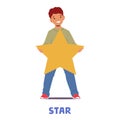 Young Learner Holds A Star Shape, Little Boy Character Embracing The Concept Of Geometry With Curiosity