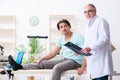 Young leg injured male patient visiting old doctor Royalty Free Stock Photo
