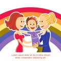 Young lesbian couple family with son on rainbow s