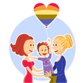 Young lesbian couple family with son.Vector illus