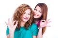 Young lighthearted girls shows Okay gesture Royalty Free Stock Photo