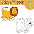 Young Lion. Coloring Cute Cartoon Lion. Coloring book or page cartoon of funny Lion for kids. Cute colorful wild animal isolated Royalty Free Stock Photo