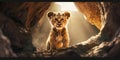 Adorable Lion Cub in Cave Royalty Free Stock Photo