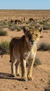 Young Lioness in African Desert Landscape Royalty Free Stock Photo