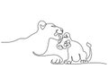 Young lioness with lion cub one line drawing