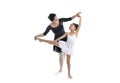 Young little girl ballerina learning dance lesson with ballet teacher