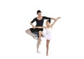 Young little girl ballerina learning dance lesson with ballet teacher