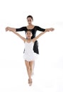 Young little girl ballerina learning dance lesson with ballet teacher