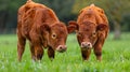 Young and lively calves gleefully frolicking under the radiant sun in the picturesque pasture