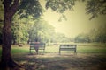 young lonely woman on bench in park,in vintage style Royalty Free Stock Photo