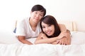 Young lovely couple lying in a bed Royalty Free Stock Photo