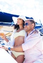 Young and lovely couple on a vacation on a boat Royalty Free Stock Photo