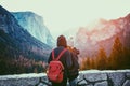 Young lovers standing together while enjoying famous Tunnel View Royalty Free Stock Photo