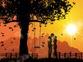 Young Lovers under Sunset, Kissing Royalty Free Stock Photo