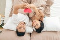 Young loving couple in the bed Royalty Free Stock Photo