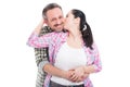 Young loving couple with female kissing her man Royalty Free Stock Photo