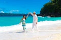 Young loving couple having fun in the tropical beach Royalty Free Stock Photo