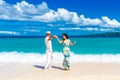Young loving couple having fun in the tropical beach Royalty Free Stock Photo