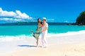 Young loving couple having fun in the tropical beach Royalty Free Stock Photo