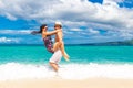 Young loving couple having fun in the tropical beach Royalty Free Stock Photo